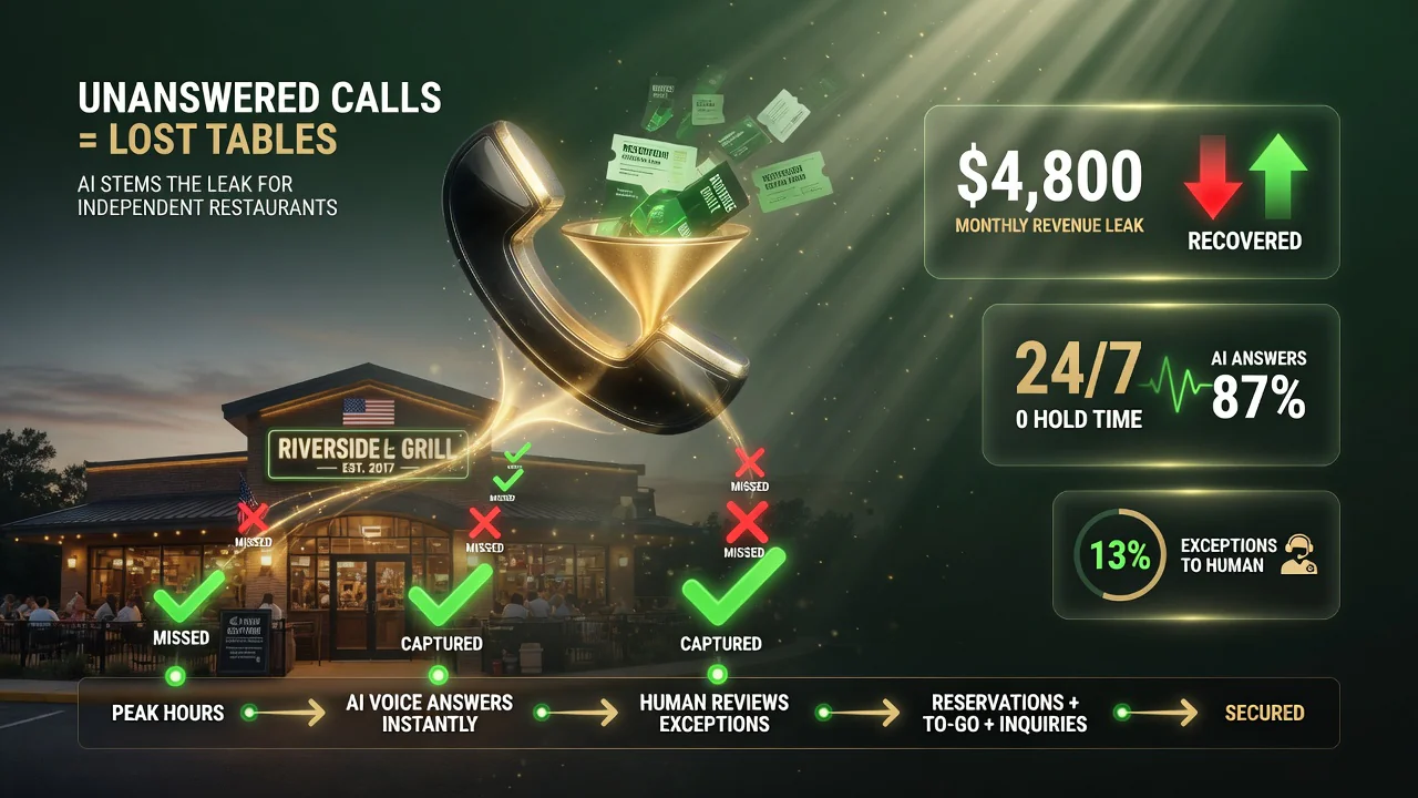AI phone answering recovering US restaurant revenue leak of unanswered calls