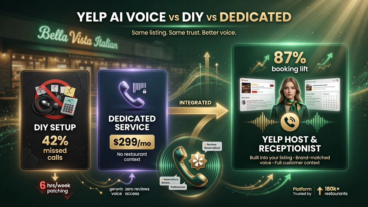 Yelp AI voice vs DIY setup vs dedicated AI phone service for US restaurants
