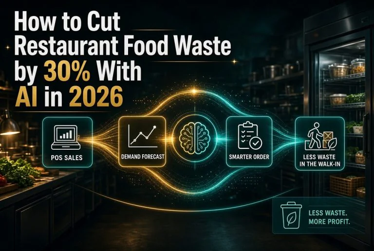 AI food waste reduction flow for independent restaurants: POS sales to demand forecast to smarter ordering