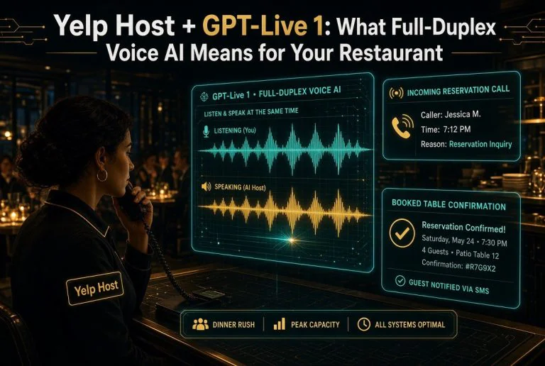 Yelp Host with GPT-Live 1 full-duplex voice AI handling a reservation call