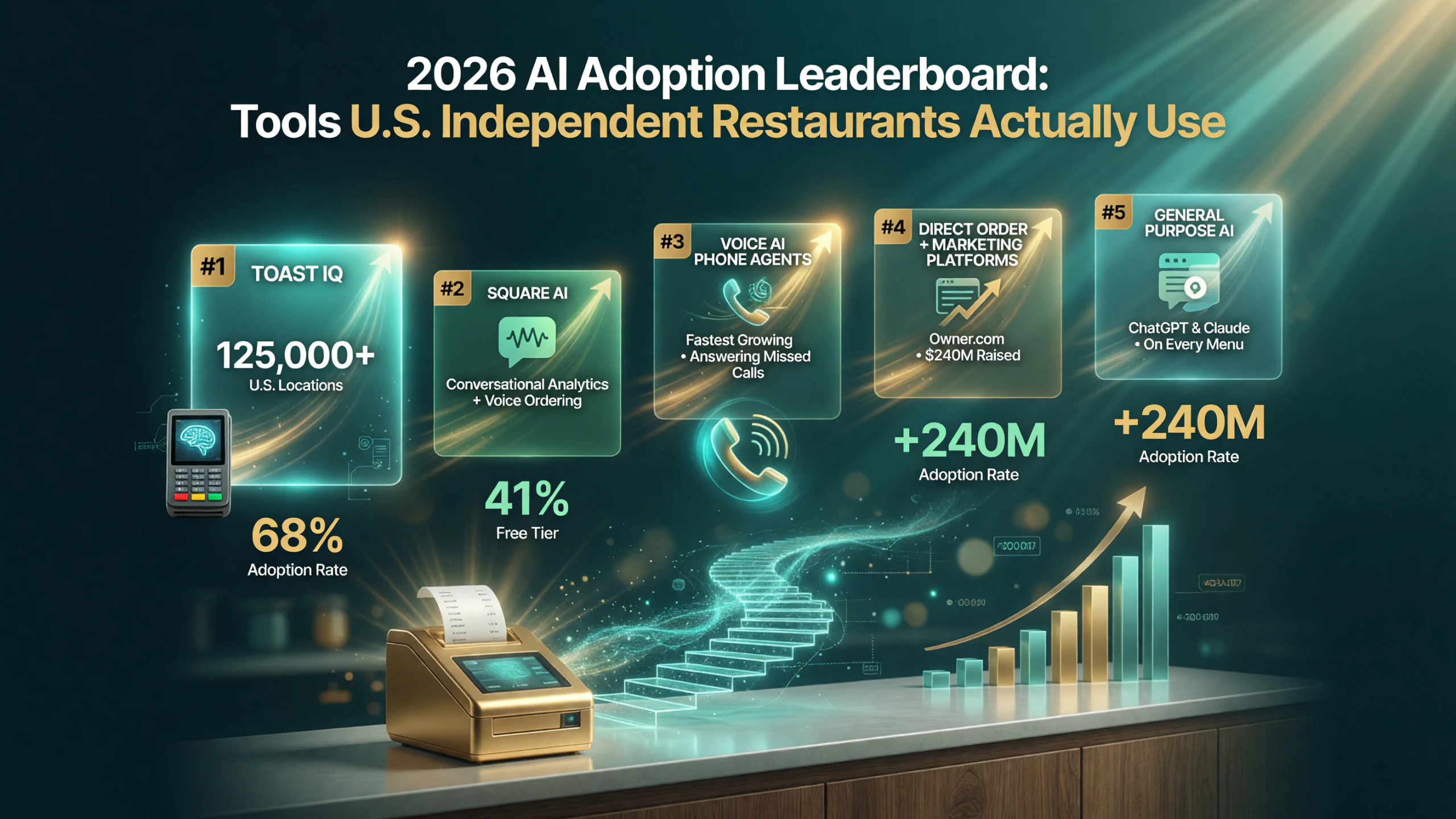 2026 AI adoption leaderboard ranking the five AI tools independent U.S. restaurants actually use