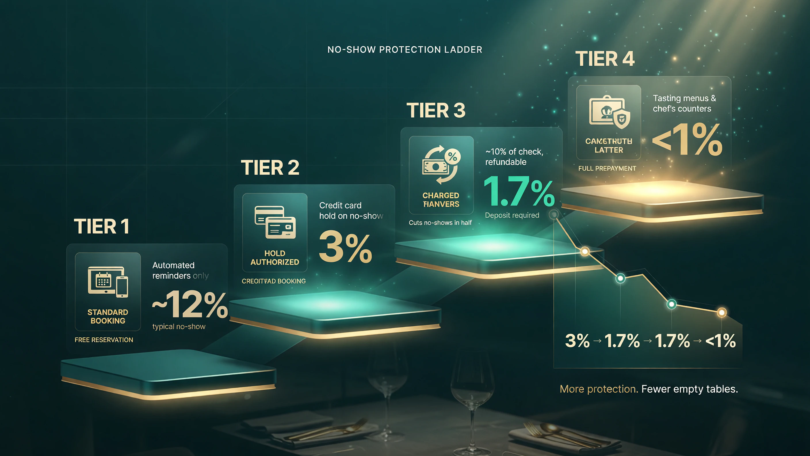 Tock no-show protection ladder tiers card hold deposit prepayment