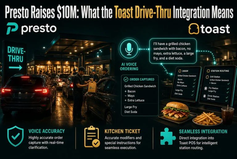 Presto $10M raise and Toast POS drive-thru voice ordering integration