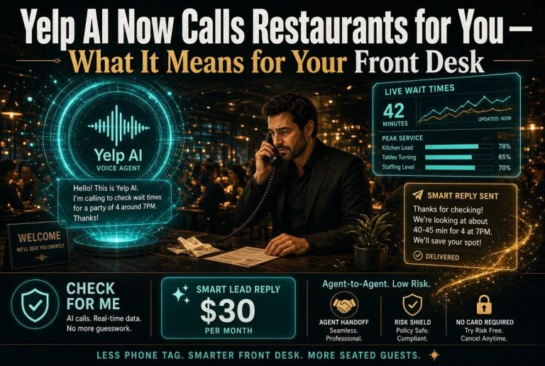 Yelp voice agent calling a restaurant to check wait times with 30 dollar per month plan
